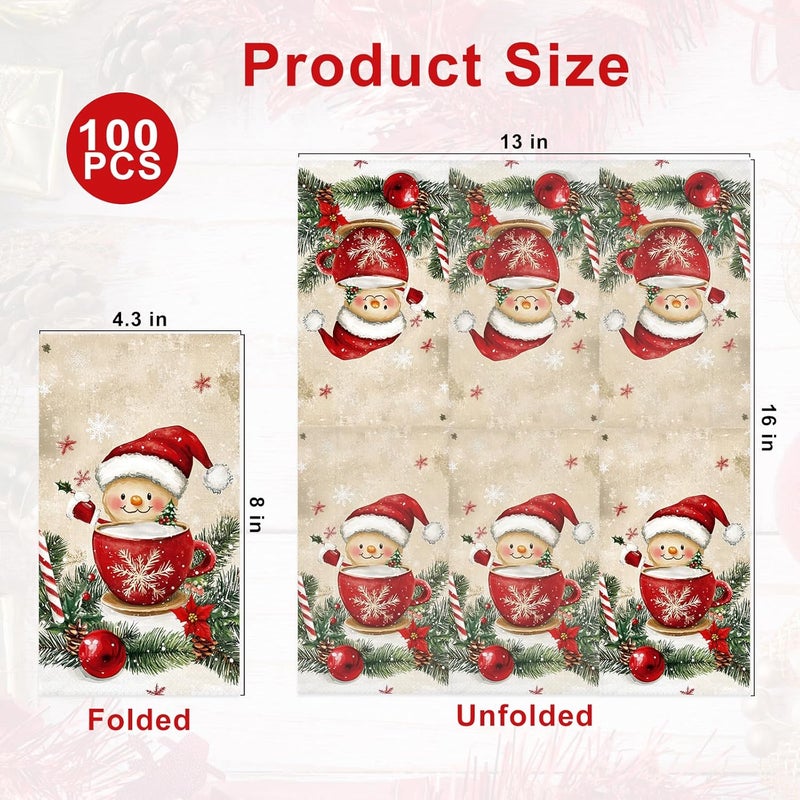 Tbsone Christmas Paper Napkins Disposable: Guest Dinner Hand Towels, Xmas Themed Design for Table Decor, Bathroom, Home, Kitchen, Holiday Cocktail Party (100 Pack) - Image 2